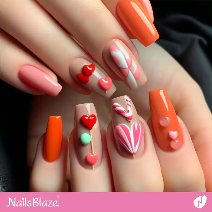 Candy Heart Theme Nail Art for Valentine